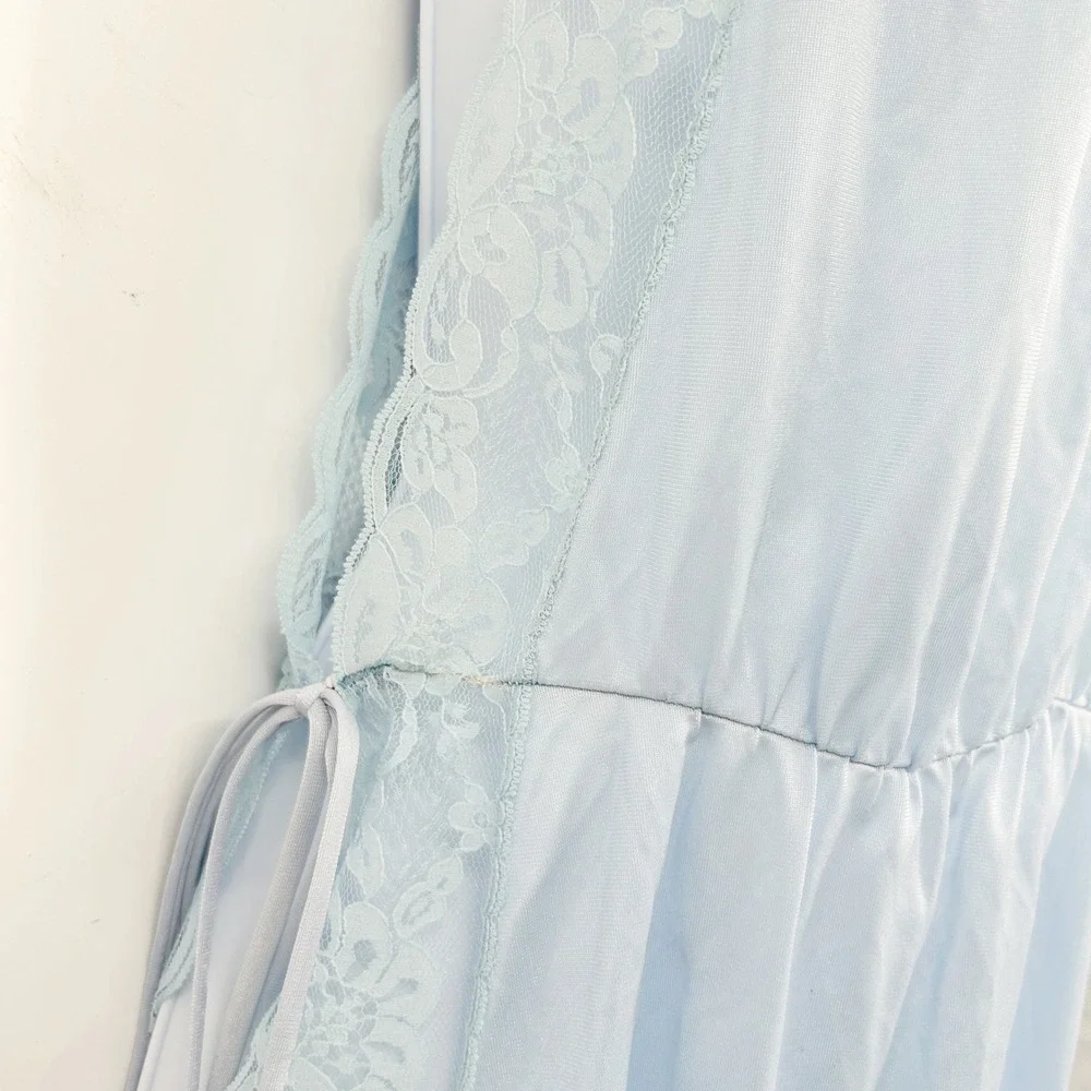 Pandora of California Womens Vintage 70s Blue Lace Trim Coquette Nightgown XL‎ - Picture 3 of 8